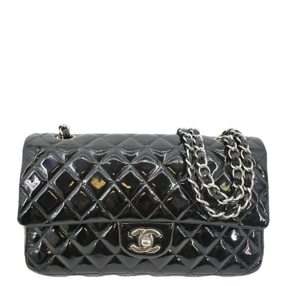 CHANEL Classic Medium Double Flap Patent Leather Shoulder Bag Black - Picture 1 of 14